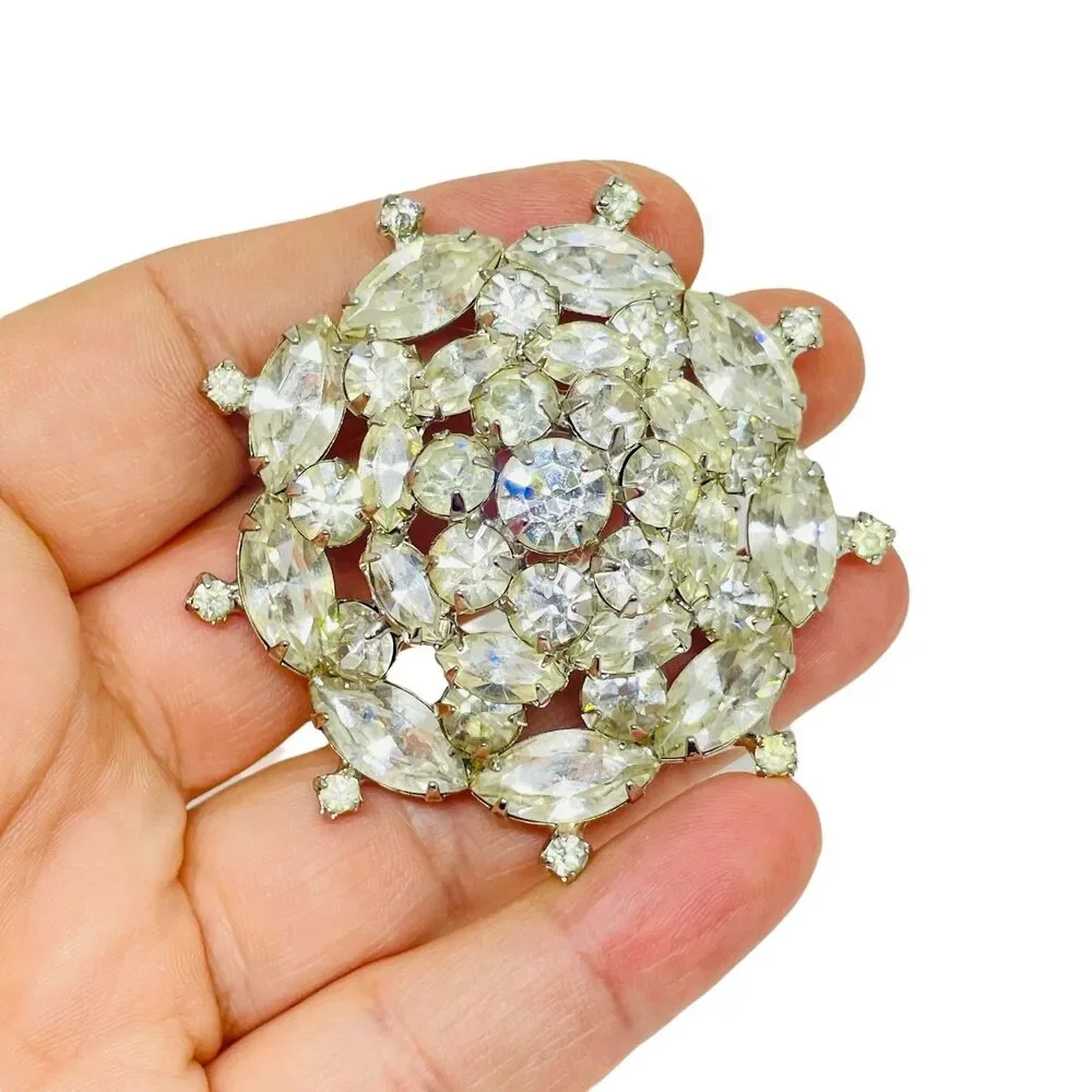 WEISS signed vintage silver tone rhinestone designer brooch